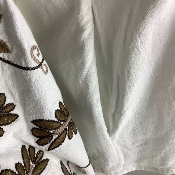 Anthropologie  RD & Koko Sz S Embroidered Peasant Top White Brown 100% Cotton - Picture 5 of 7